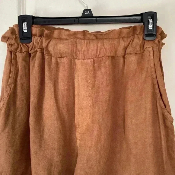 Oraije Paris Brown Linen shorts Size M/L Made in ITALY High Waist paper Bag - Picture 5 of 8